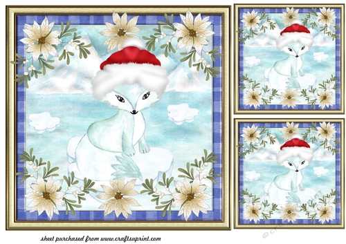 3 Christmas polar fox card fronts/toppers