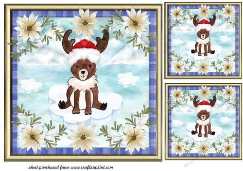 3 Christmas polar moose card fronts/toppers