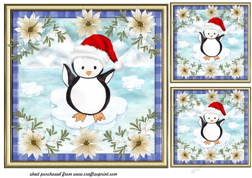 3 Christmas polar penguin card fronts/toppers