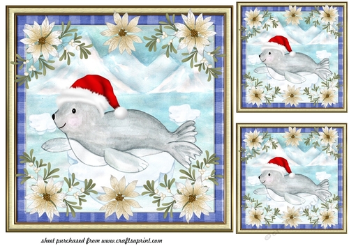 3 Christmas polar sea lion card fronts/toppers
