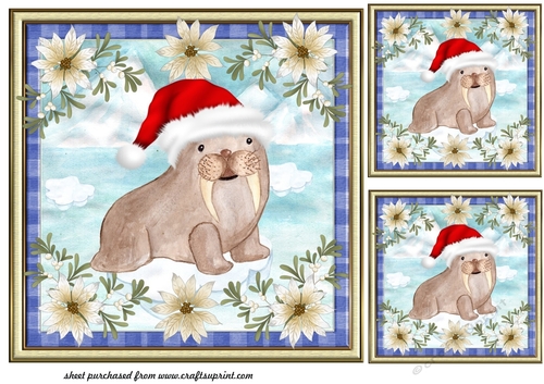 3 Christmas polar walrus card fronts/toppers