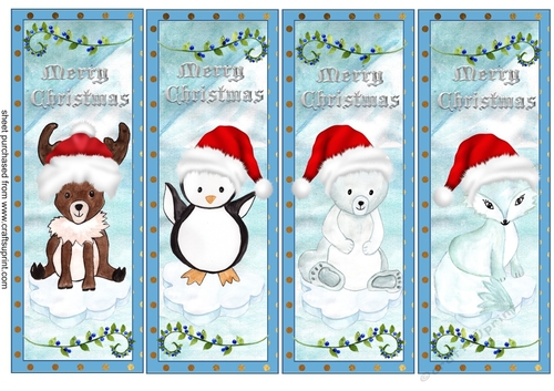 4 Polar friends Christmas toppers/bookmarks