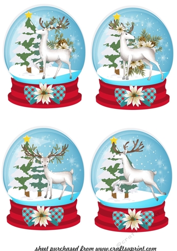4 White stag snow globe toppers