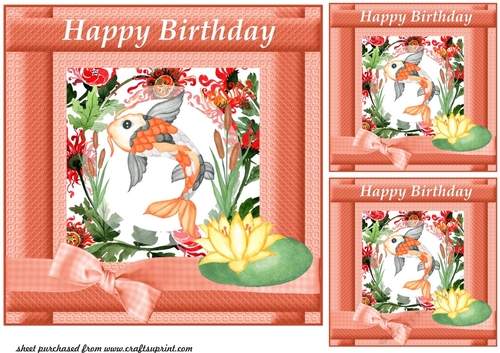 3 Koi Birthday card fronts/toppers 1