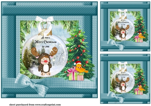 3 Blue Christmas bauble card fronts/toppers 2