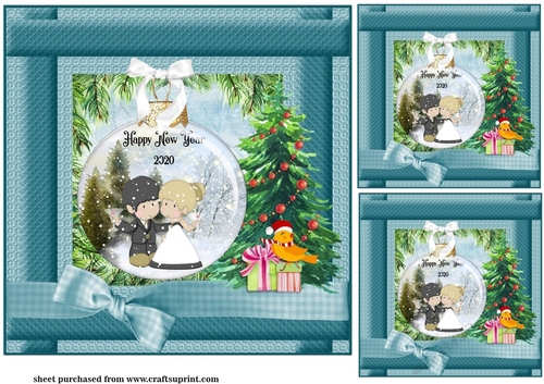 3 Blue Christmas bauble card fronts/toppers 3