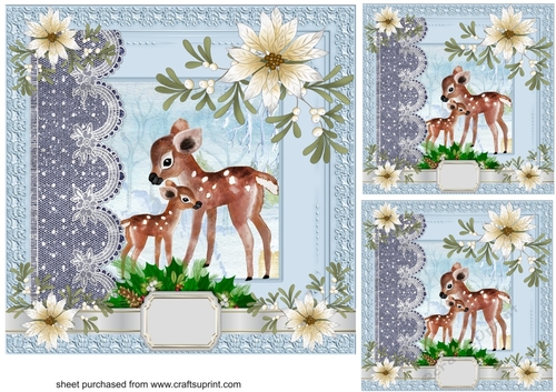 3 cute deer Christmas card fronts/toppers