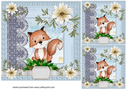 3 cute fox Christmas card fronts/toppers