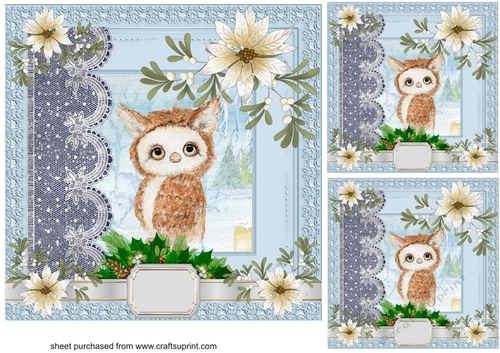 3 cute owl Christmas card fronts/toppers