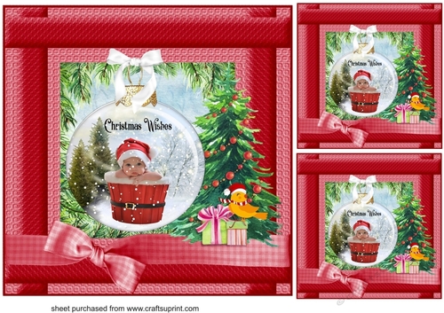 3 Red Christmas bauble card fronts/toppers 3