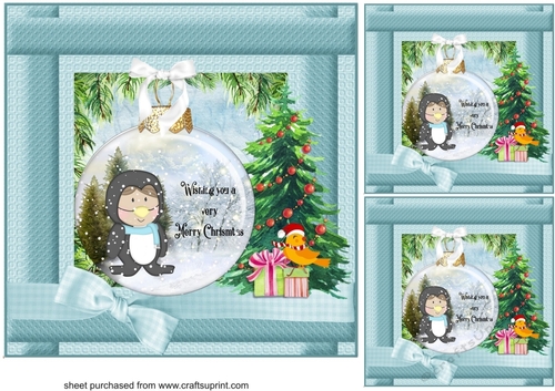 3 Light blue Christmas bauble card fronts/toppers 1