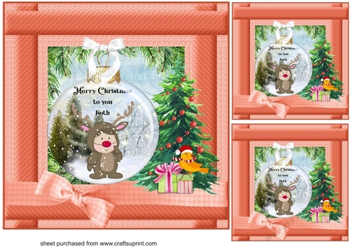 3 Peach Christmas bauble card fronts/toppers