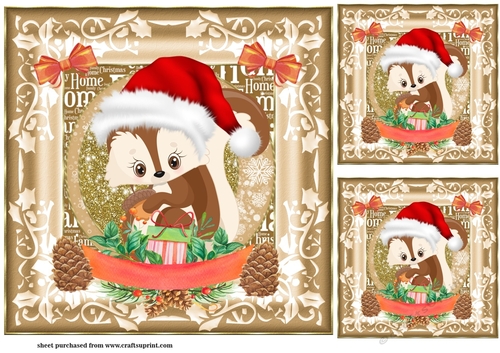3 Framed Christmas squirrel card fronts/toppers