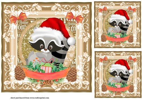 3 Framed Christmas raccoon card fronts/toppers