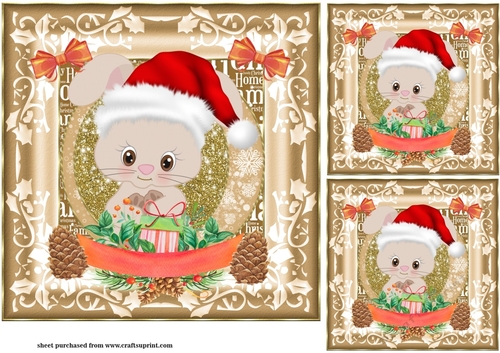 3 Framed Christmas rabbit card fronts/toppers