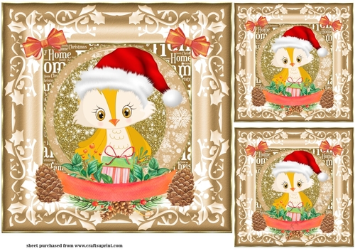 3 Framed Christmas owl card fronts/toppers