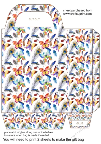 White feathers and butterflies gift bag 