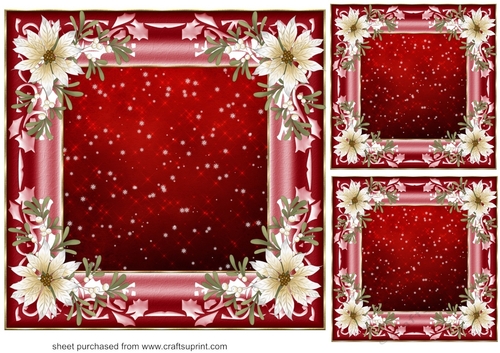 3 Red and white poinsettia card front/topper blanks