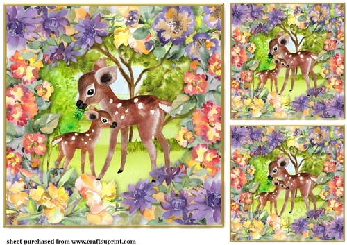 3 Multi floral deer card fronts/toppers