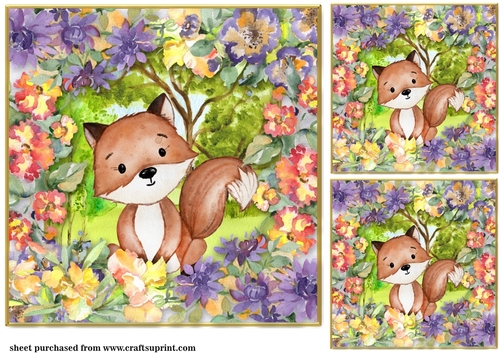 3 Multi floral fox card fronts/toppers