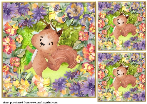 3 Multi floral squirrel card fronts/toppers 1