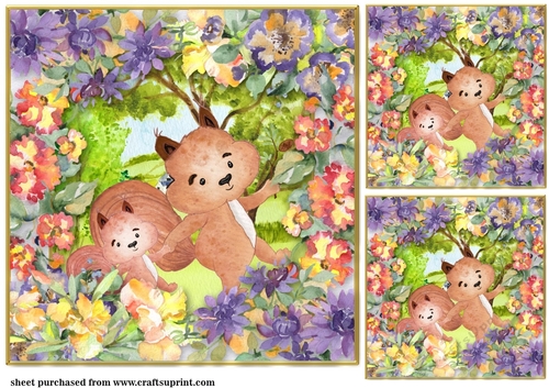 3 Multi floral squirrel card fronts/toppers 2