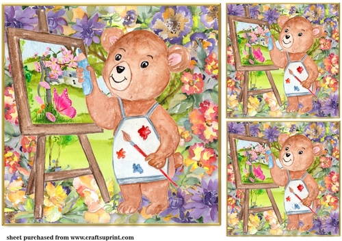 3 Artist bear painting in the woods card fronts/toppers