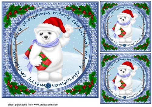 3 Framed polar bear card fronts/toppers