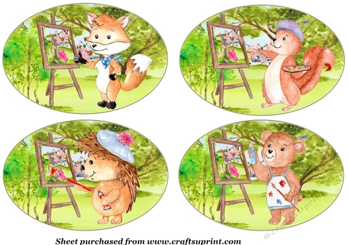 4 Artist animal painting wood scene toppers