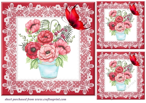 3 Red poppy card fronts/toppers set 1