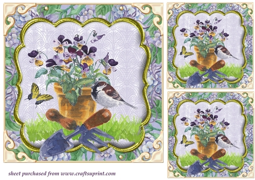 3 Purple floral card fronts/toppers set 1