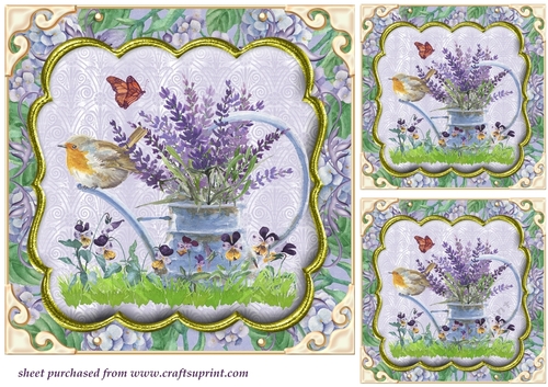 3 Purple floral card fronts/toppers set 2
