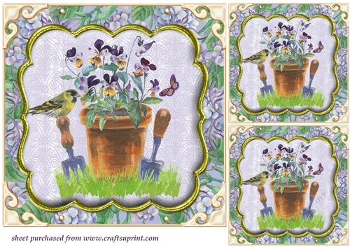 3 Purple floral card fronts/toppers set 4