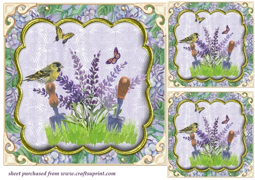 3 Purple floral card fronts/toppers set 6