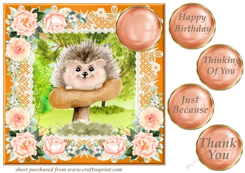 Peach floral hedgehog card front