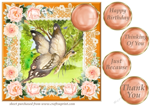 Peach floral butterfly card front