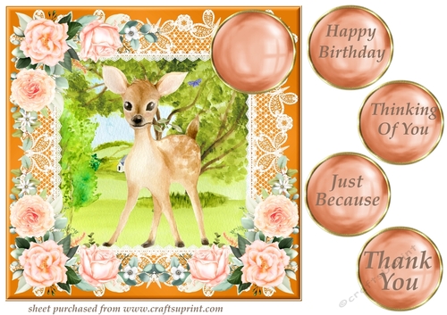 Peach floral deer card front