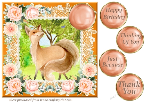 Peach floral fox card front