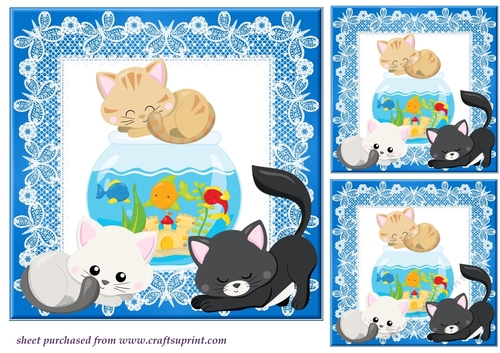 3 Cat and fish card fronts/toppers