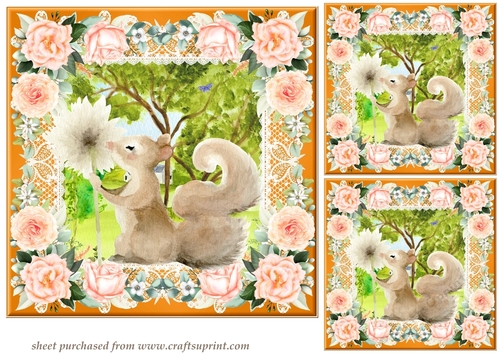3 Peach cute squirrel card fronts/toppers