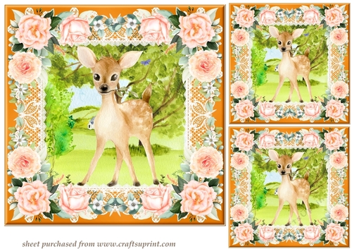 3 Peach cute deer card fronts/toppers