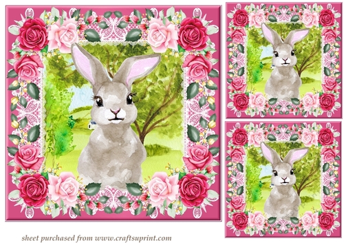 3 Pink bunny card fronts/toppers