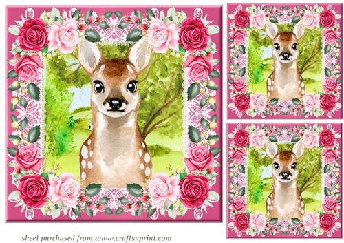 3 Pink fawn card fronts/toppers