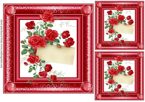 3 Red framed roses card fronts/toppers