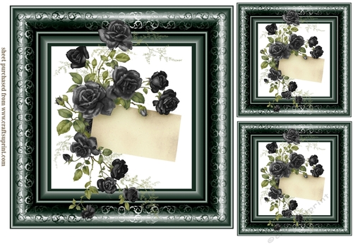 3 black framed roses card fronts/toppers
