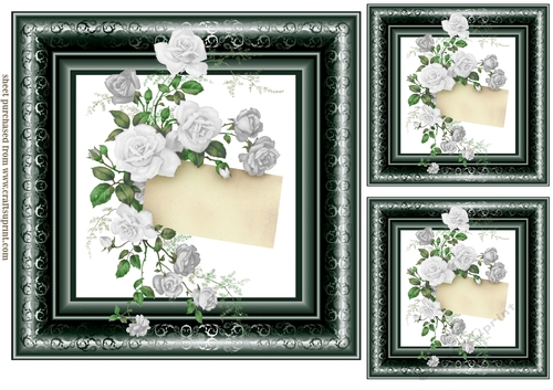 3 Black/white framed roses card fronts/toppers