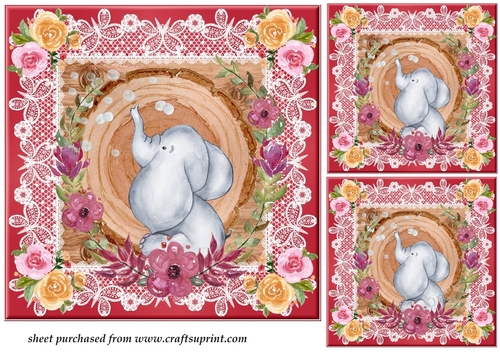 3 Cute floral elephant card fronts/toppers 2