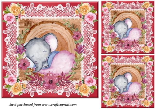 3 Cute floral elephant card fronts/toppers 4