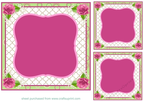 3 Pink rose corner card fronts/topper blanks