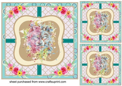 3 Floral wolf card fronts/toppers